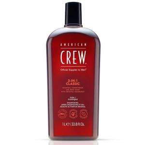 American Crew Shampoo, Conditioner & Body Wash for Men, 3-in-1, 33.8 Fl Oz(Clean)